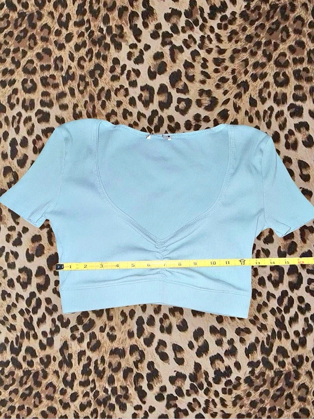 Zara Ribbed Ruched Crop Top Blue Size Medium - Picture 2 of 5